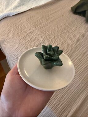Ceramic Succulent Ring Dish in Green and White